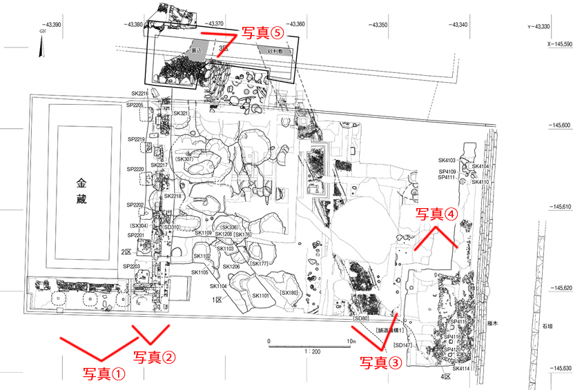 図１．徳川期の遺構全体図と豊臣期詰ノ丸石垣（2013〜2015年度調査）