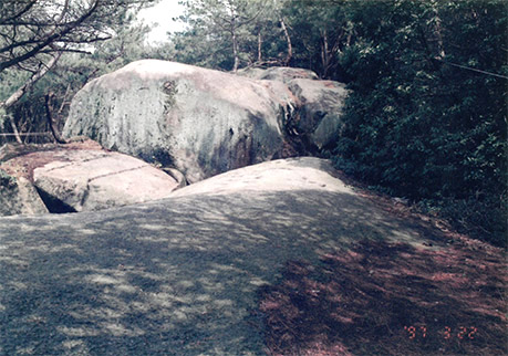 写真１．岡山県瀬戸内市牛窓町前島の矢穴を穿つ岩盤