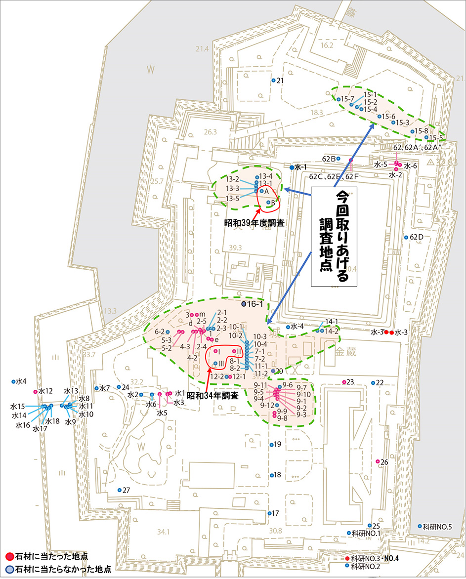 図1．大坂城本丸のボーリング調査地点位置図